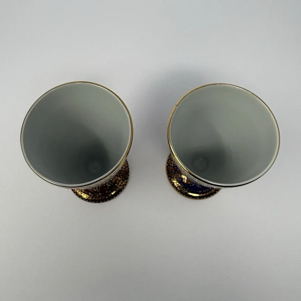 Vintage Thai Benjarong Porcelain Goblets Cup Saucer Set Hand Painted Gold